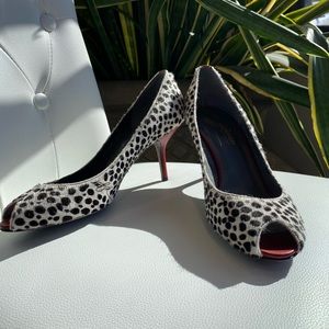 DONALD J PLINER PARR ANIMAL PRINT BLACK RED PEEP OPEN TOE PUMPS SHOES 9.5